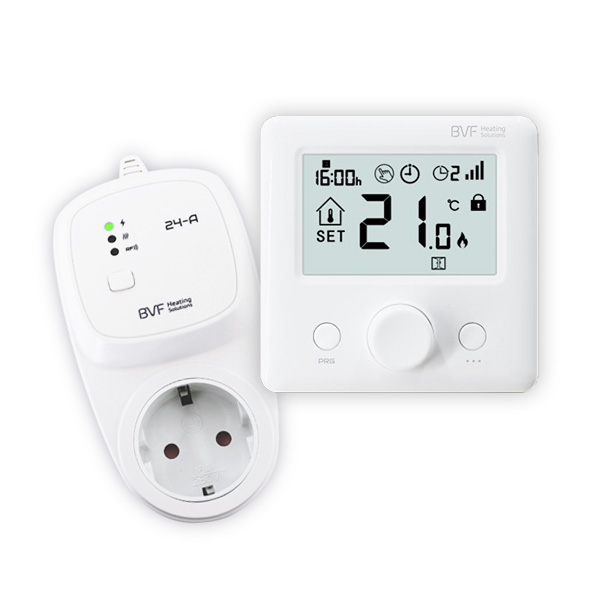 Termostat pre elektrické vykurovanie BVF 24-FA – RF bezdrôtový izbový termostat + zásuvkový modul
